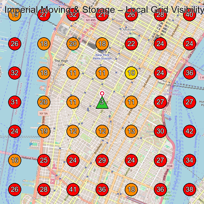 Imperial Moving & Storage GeoGrid visibility map for Moving And Storage Service in New York